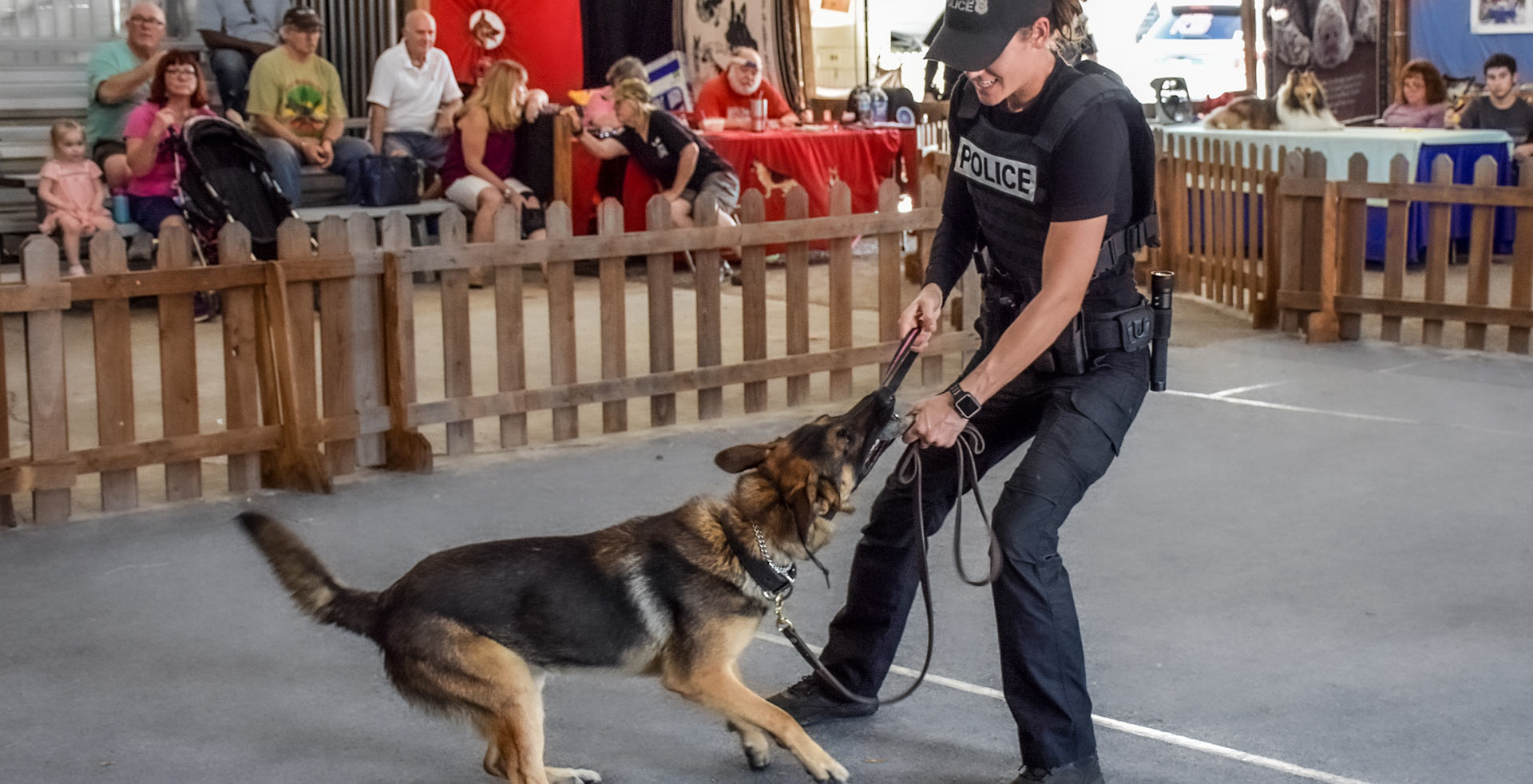 K9 with officer at demonstration of skills